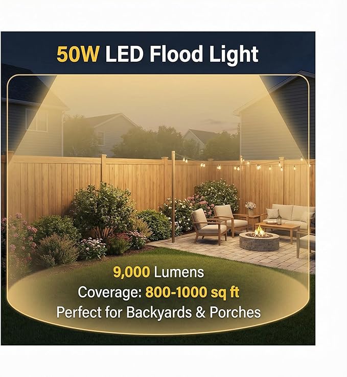 XXBSAZ 50W LED Flood Lights Outdoor, Plug-in & Hardwired Security Lights - Image 8