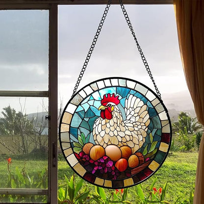 DASTOLL Stained Glass Window Hanging White Chicken Hatching Eggs 9.8" - Image 4