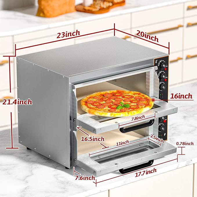 Shikha Commercial Countertop Pizza Oven 16 inch, Double-Layer Electric Pizza - Image 5