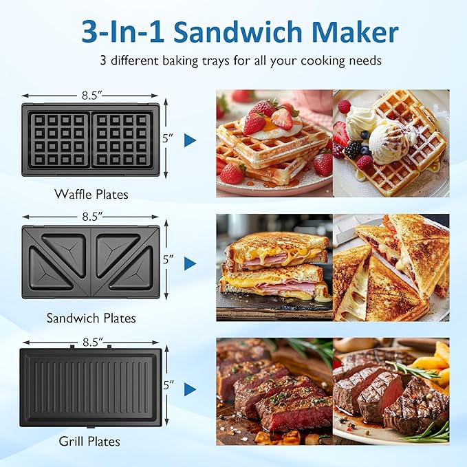 Sandwich Maker Panini Press Grill, 3 in 1 Electric Waffle Maker - Image 2