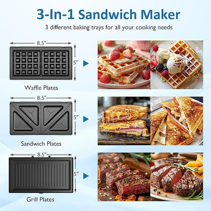 Sandwich Maker Panini Press Grill, 3 in 1 Electric Waffle Maker - Image 2