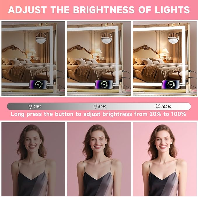 Vanity Mirror with Lights, Dimmable 3 Modes, Memory Function, Smart Touch - Image 5
