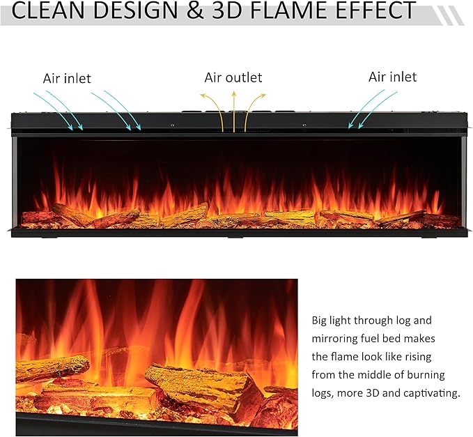 LegendFlame 71" W Smart Build in Electric Fireplace Insert, 1-2-3 Sided View - Image 3