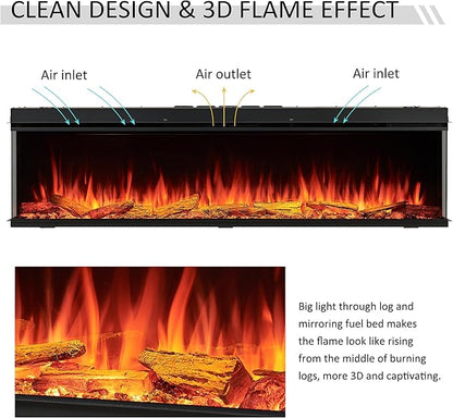 LegendFlame 71" W Smart Build in Electric Fireplace Insert, 1-2-3 Sided View - Image 3
