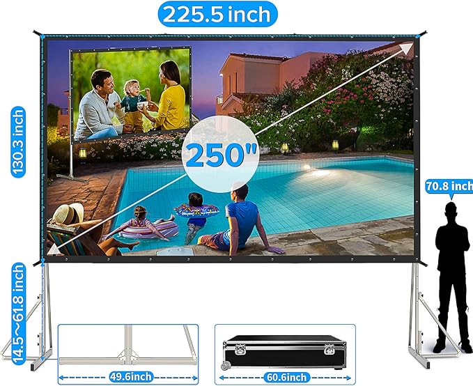 250 inch Projector Screen with Stand, Upgraded 3 Layers PVC 16:9 Large Outdoor - Image 2