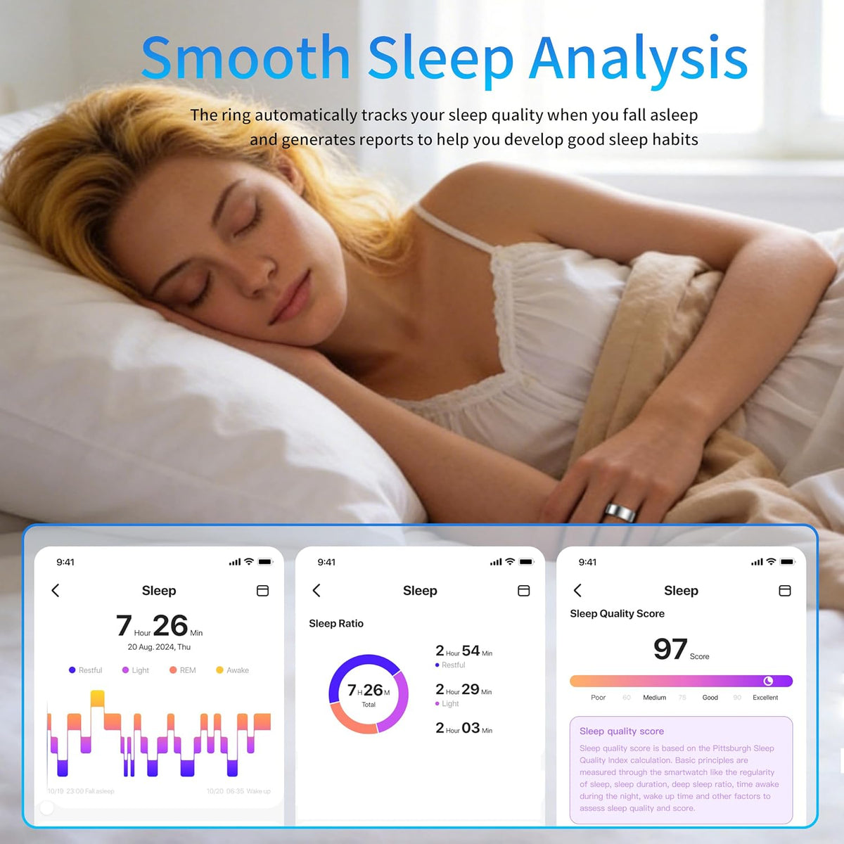women men smart ring health tracker, sleep exercise, side view