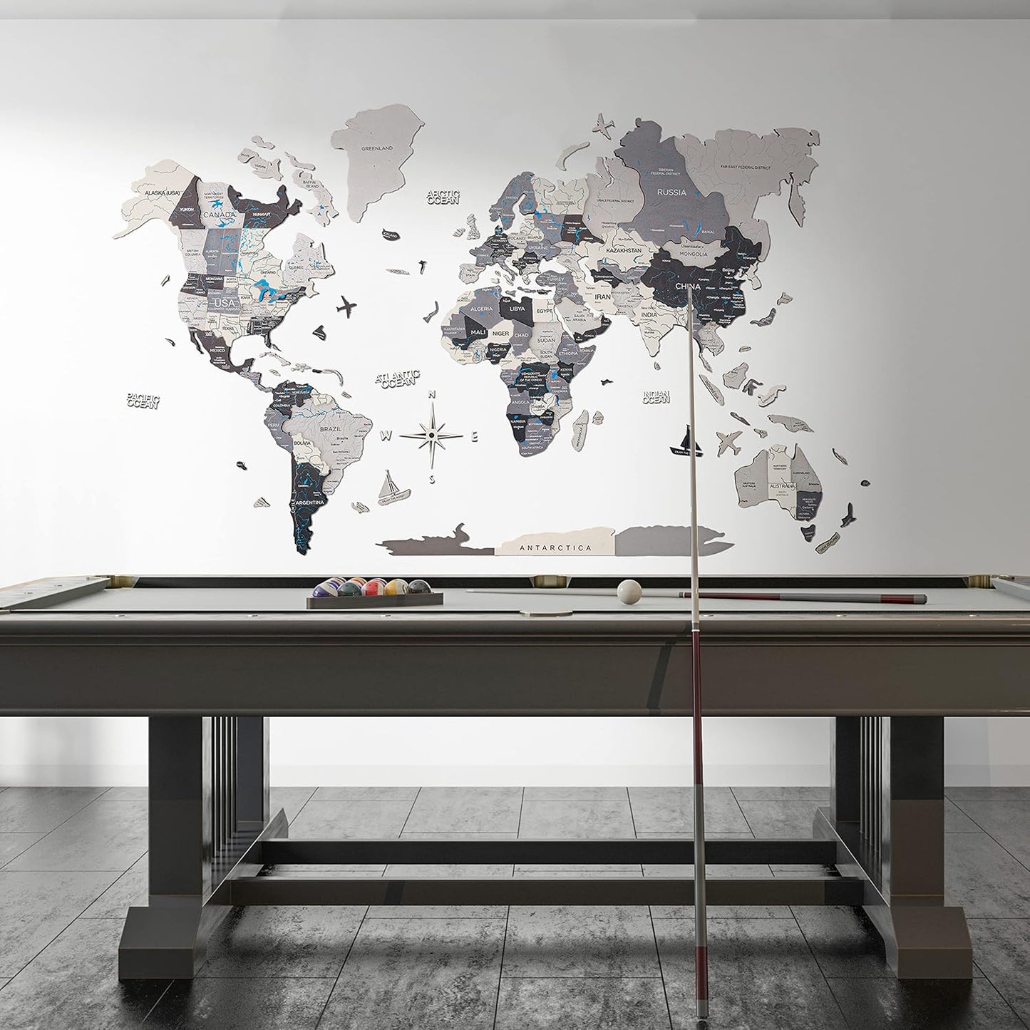 Handmade 3D Wood World Map Wall Art Large Wall Decor Track Your World Travels - Special for Home, Kitchen and Office (Large, Nordik)