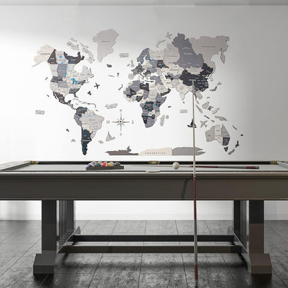 Handmade 3D Wood World Map Wall Art Large Wall Decor Track Your World Travels - Special for Home, Kitchen and Office (Large, Nordik)