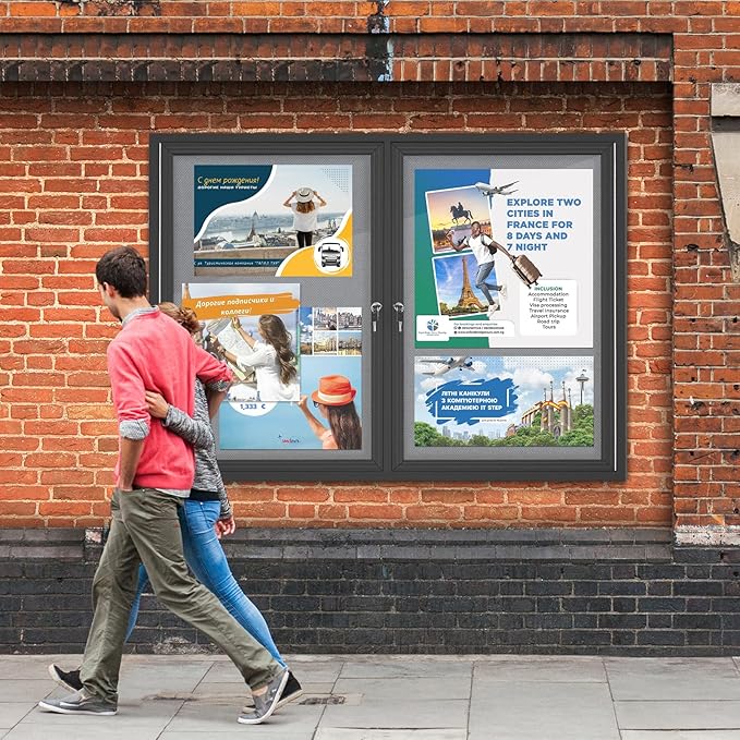 Enclosed Bulletin Board Lockable, Double-Door Weatherproof Outdoor Noticeboard - Image 7