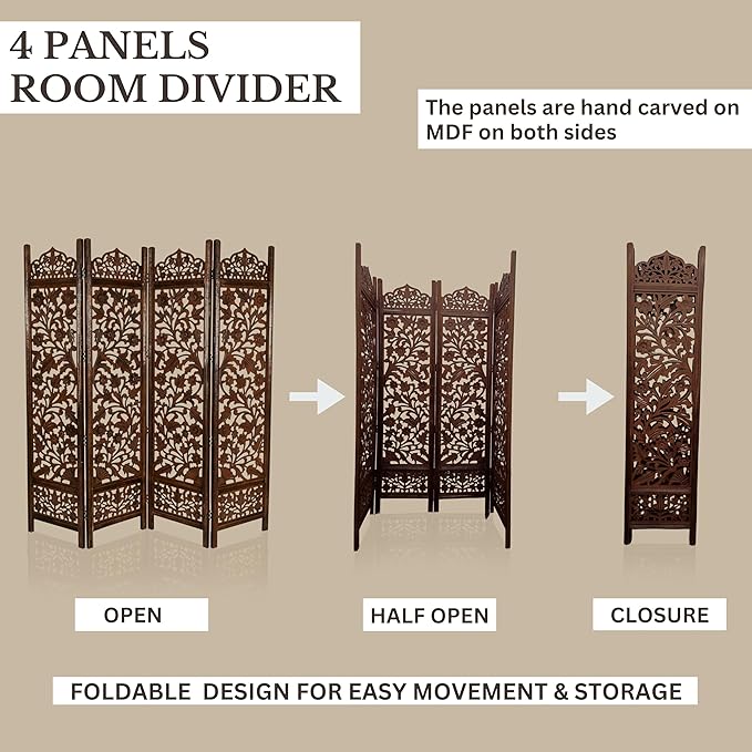 Lightnpro 4 Panel Wooden Room Divider 72 x 72 Inch - Image 3