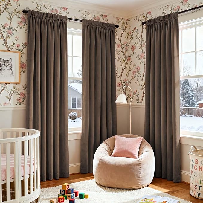 Lazzzy Velvet Blackout Curtains Thermal Insulated Room Window Drapes Super Soft - Image 9