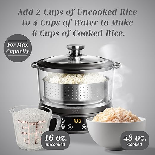 COOK WITH COLOR 3L Glass Mini Low Carb Rice Cooker – Holds 2 Cups Raw/Makes 6 - Image 5
