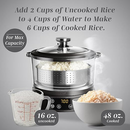 COOK WITH COLOR 3L Glass Mini Low Carb Rice Cooker – Holds 2 Cups Raw/Makes 6 - Image 5
