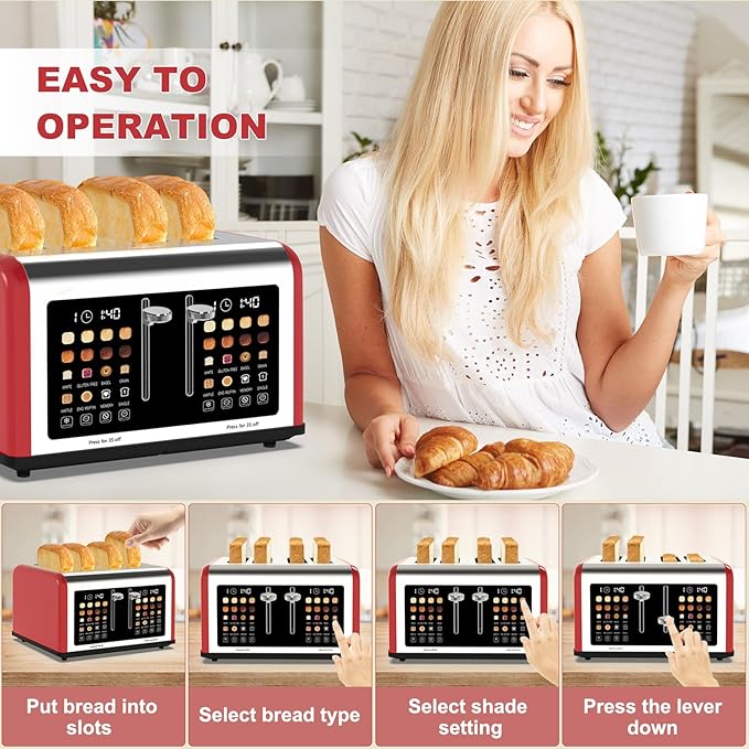 4 Slice Toaster Touch Screen, Stainless Steel Toasters Digital Timer, Dual - Image 7