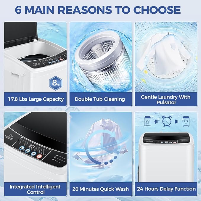 17.8Lbs Portable Washing Machine Nictemaw Portable Washer, 2.3 Cu.ft Washer and - Image 4