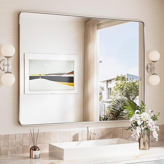 TokeShimi 48x36 Brushed Nickel Bathroom Mirror by RefinedBathroomAccessories