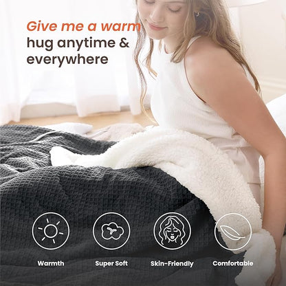 Heated Blanket Electric Blanket Full Waffle, 72x84 Inches Sherpa Fleece Fast - Image 3