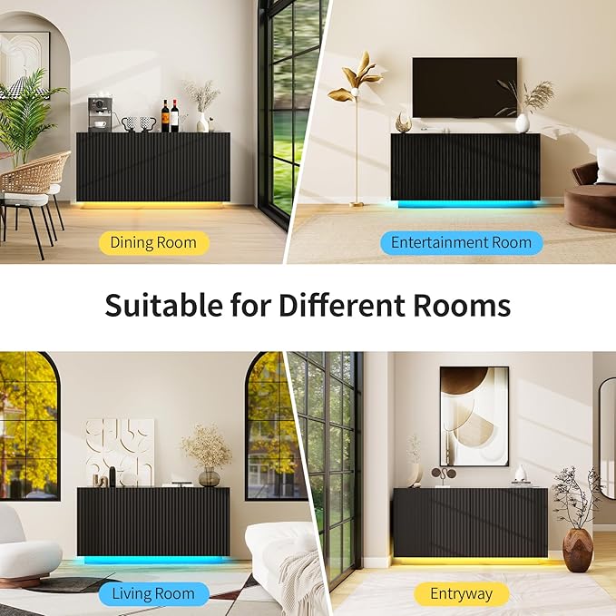 59" Black Fluted Sideboard Buffet Cabinet - Image 9