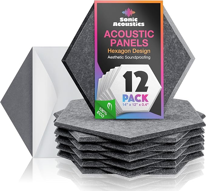 Sonic Acoustics Self-Adhesive 12 Pack Hexagon Acoustic Panels by SonicAcoustics
