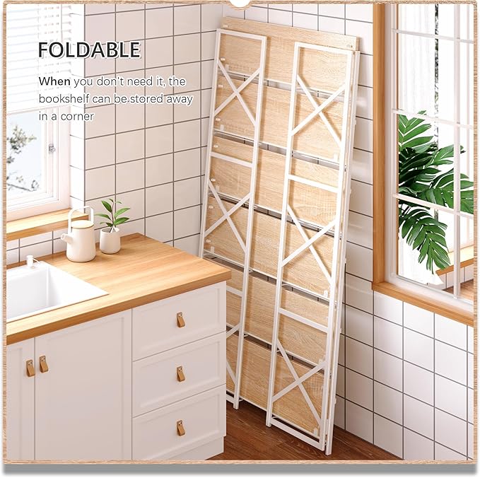 4NM Extra Wide 6 Tiers No Assembly Book Shelves, 61.8" H Folding Bookshelf - Image 4