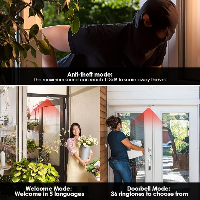 GREENCYCLE Door Sensor Chime, Motion Detector Alarm, Commercial Door Bells - Image 2