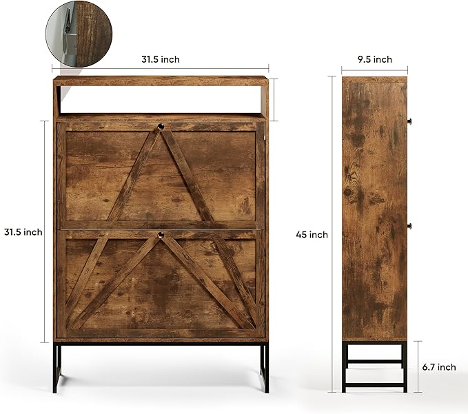 Shoe Storage Cabinet with 2 Flip-Up Doors, Freestanding Hidden Shoe Storage - Image 2