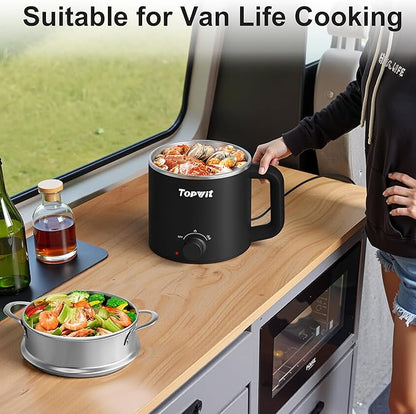 Topwit Hot Pot Electric with Steamer, 1.6L Ramen Cooker, Electric Pot - Image 6