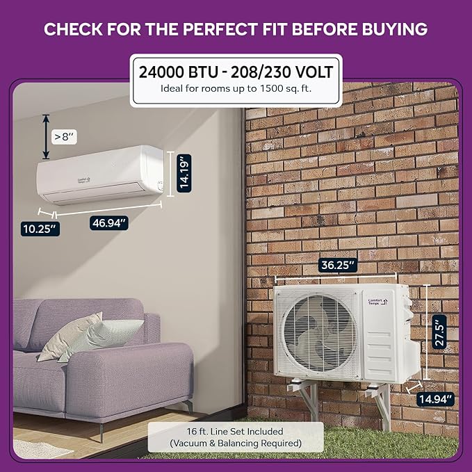 Energy-Saving 24000 BTU / 220V Mini Split AC/Heating System – 21 SEER, - Image 9