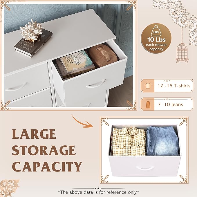 WLIVE White Dresser for Bedroom, 6 Drawer Double Dresser, Fabric Storage Tower - Image 4