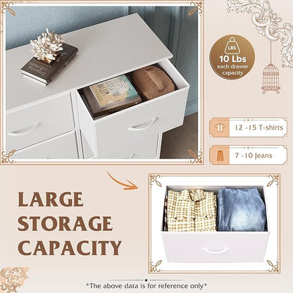 WLIVE White Dresser for Bedroom, 6 Drawer Double Dresser, Fabric Storage Tower - Image 4