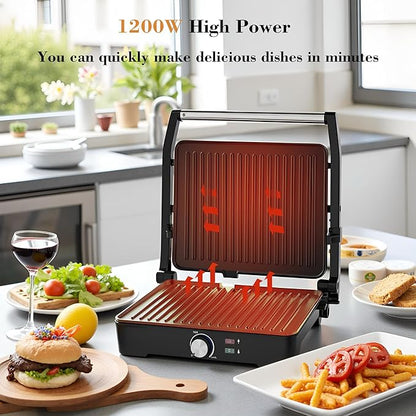 Panini Press, Sandwich Press Grill, 180 Degree Open, Non-Stick Grill, Table - Image 3