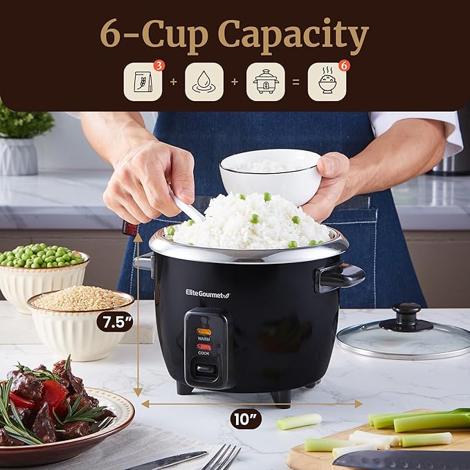 Elite Gourmet ERC006SS 6-Cup Electric Rice Cooker - Image 6