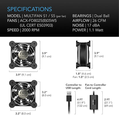 AC Infinity MULTIFAN S5, Quiet Dual 80mm USB Fan, UL-Certified - Image 6