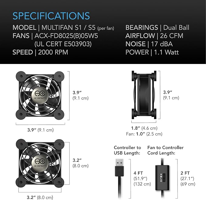 AC Infinity MULTIFAN S1, Quiet 80mm USB Fan, UL-Certified - Image 6