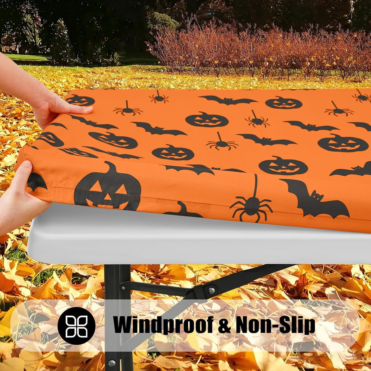 Smiry 2 Pack Rectangle Halloween Table Cloth, Waterproof Elastic Fitted Table...