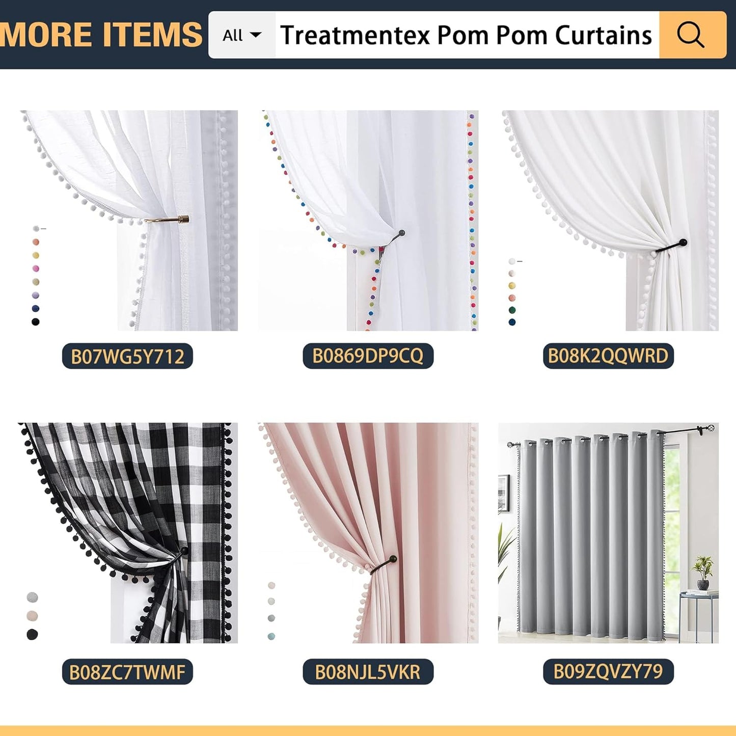 Treatmentex Pompom Pink Full Blackout-Curtains for Bedroom, Thermal Insulated Small Curtain Drapes for Baby Nursery Room Basement 52" W x 45" L 2 Panels Rod Pocket