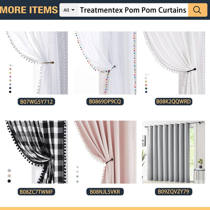 Treatmentex Pompom Pink Full Blackout-Curtains for Bedroom, Thermal Insulated Small Curtain Drapes for Baby Nursery Room Basement 52" W x 45" L 2 Panels Rod Pocket