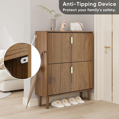 Smuxee Shoe Cabinet with 2 Flip Drawers, 31.5" Walnut Hidden Shoe Storage - Image 6