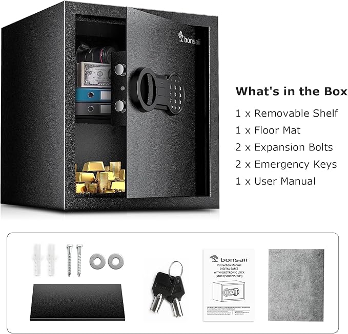 Bonsaii Steel Safe Box with Digital Keypad Lock, 1.2 Cubic Feet Security - Image 9