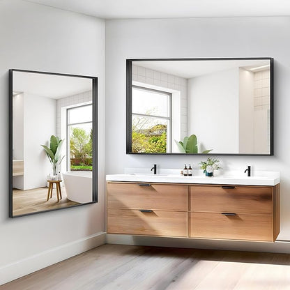 Black Bathroom Mirror, 42x42 Inch Rectangular Framed Mirror, Large Wall Mounted - Image 8