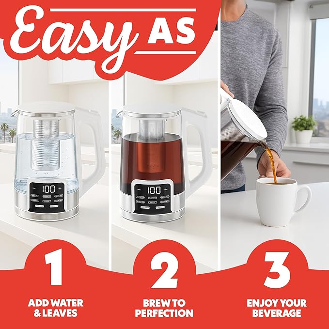 Gourmia Electric Programmable Glass Kettle – 1.7L Temperature Control Tea & - Image 10