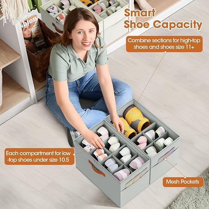 2 Pack Shoe Organizer for Closet, Foldable Shoe Storage Organizer - Image 4
