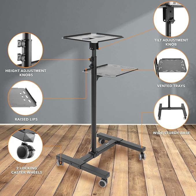Mount-It! Mobile Projector and Laptop Stand, Rolling Cart - Image 3