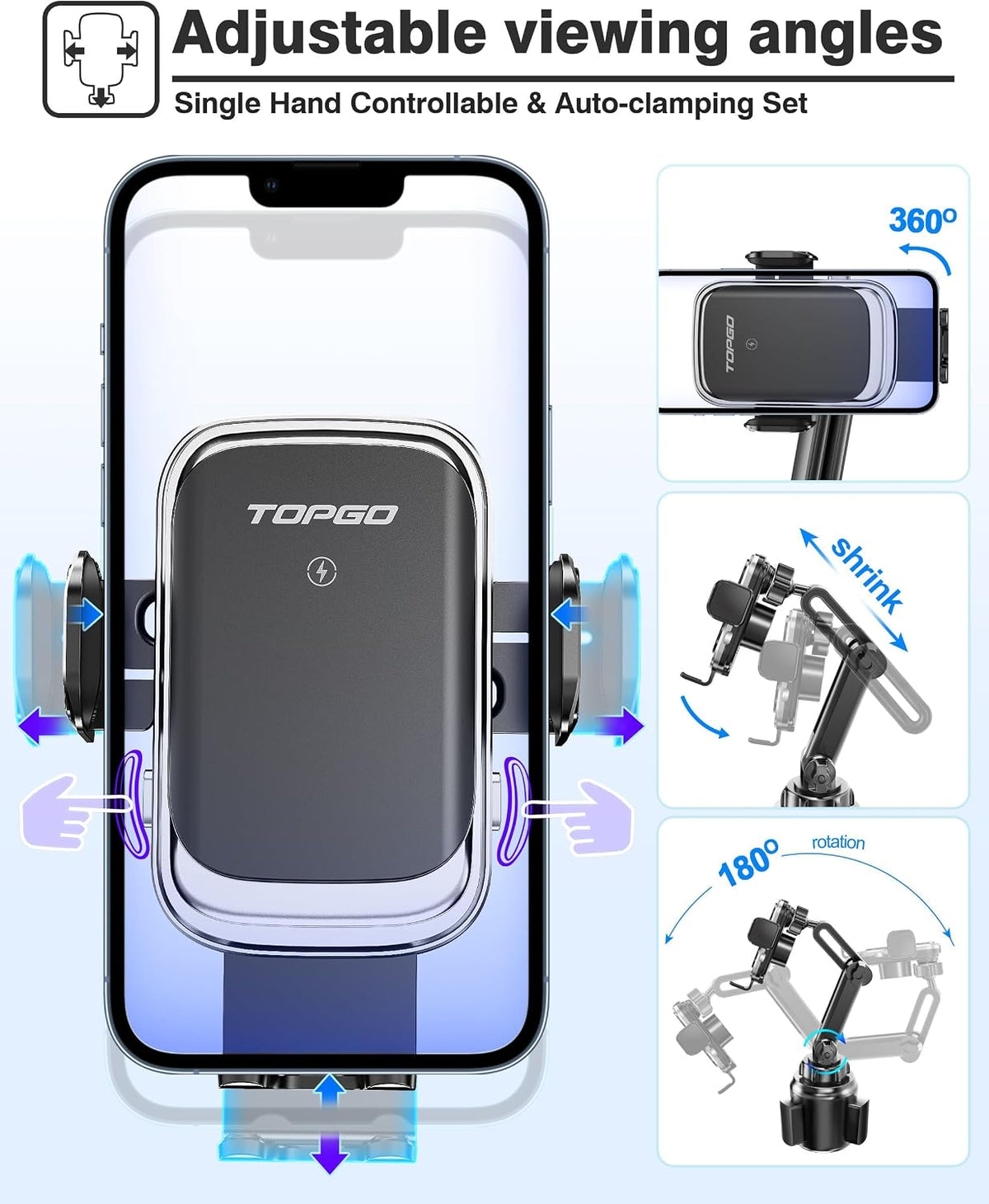 [Upgraded] TOPGO Cup Phone Mount Wireless Charger,Universal Cell Phone Holder...