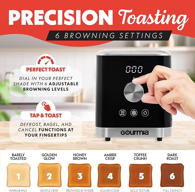 Gourmia 2 Slice Toaster – 6 Browning Levels - Image 3