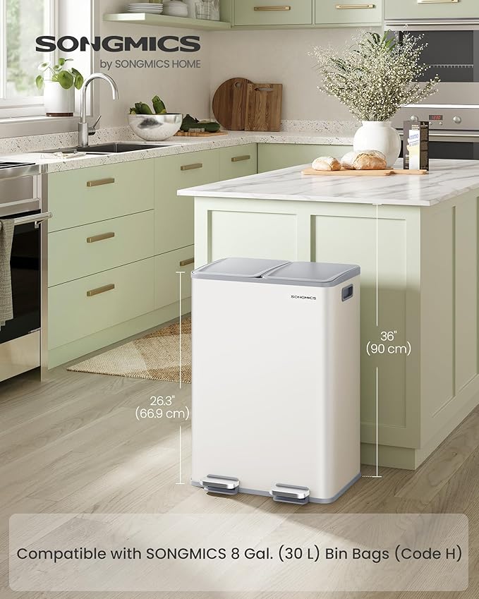 SONGMICS Trash Can, 2 x 8 Gallon Dual-Compartment Garbage Can - Image 2