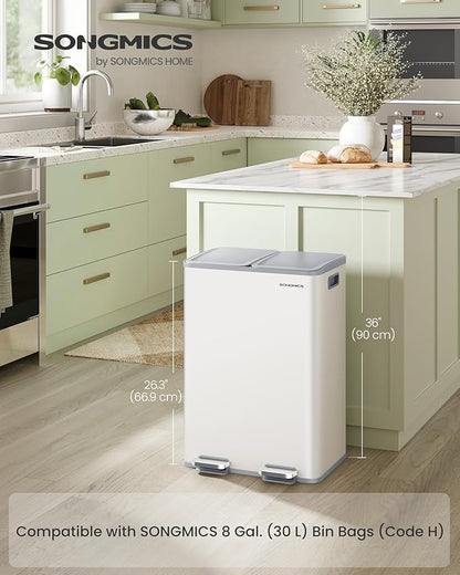 SONGMICS Trash Can, 2 x 8 Gallon Dual-Compartment Garbage Can - Image 2