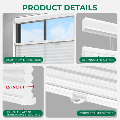 Allesin Top Down Bottom Up Cordless Cellular Shades,Thermal Insulation Honeycomb Blinds for Indoor Windows,(Clear White,29"x64")