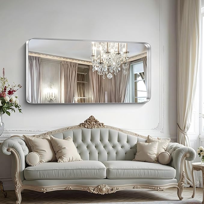 CIRCUMI Silver Bathroom Mirror, Rounded Corner, Tempered Glass, Large Mirror - Image 4