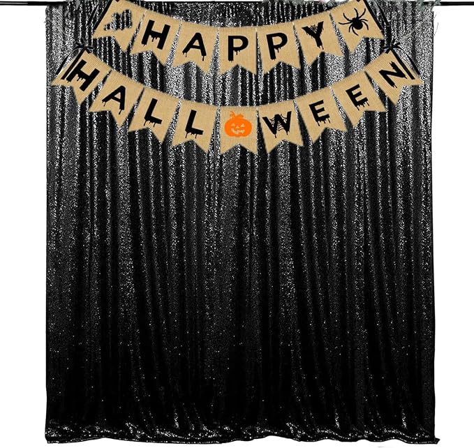 JYFLZQ Black Sequin Backdrop Curtains 10ft x 10ft 1 Panel Halloween Backdrop ...